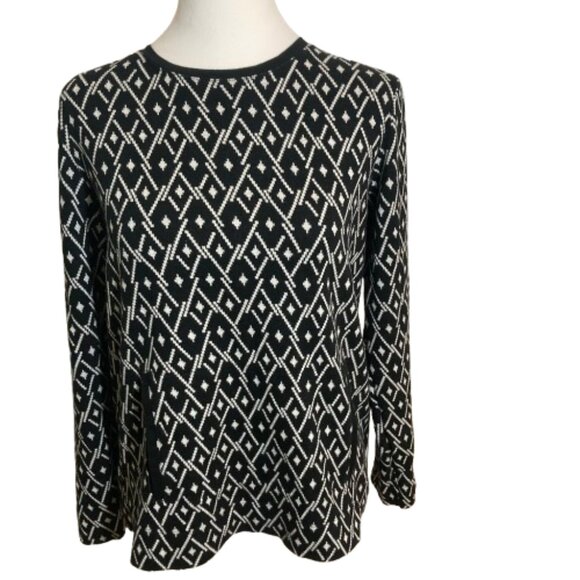 J. Jill Cute Cotton Pull-over Sweater w/ Kangaroo Pockets Black & White, Sm - Picture 1 of 10